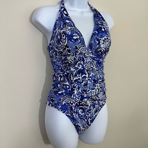 Lauren Ralph Lauren sz 8 swimsuit shades of blue Fabric and elastic excellent - Picture 5 of 12